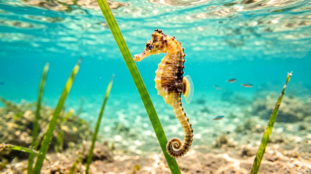 Lined Seahorse, Hippocampus erectus, in seagrass