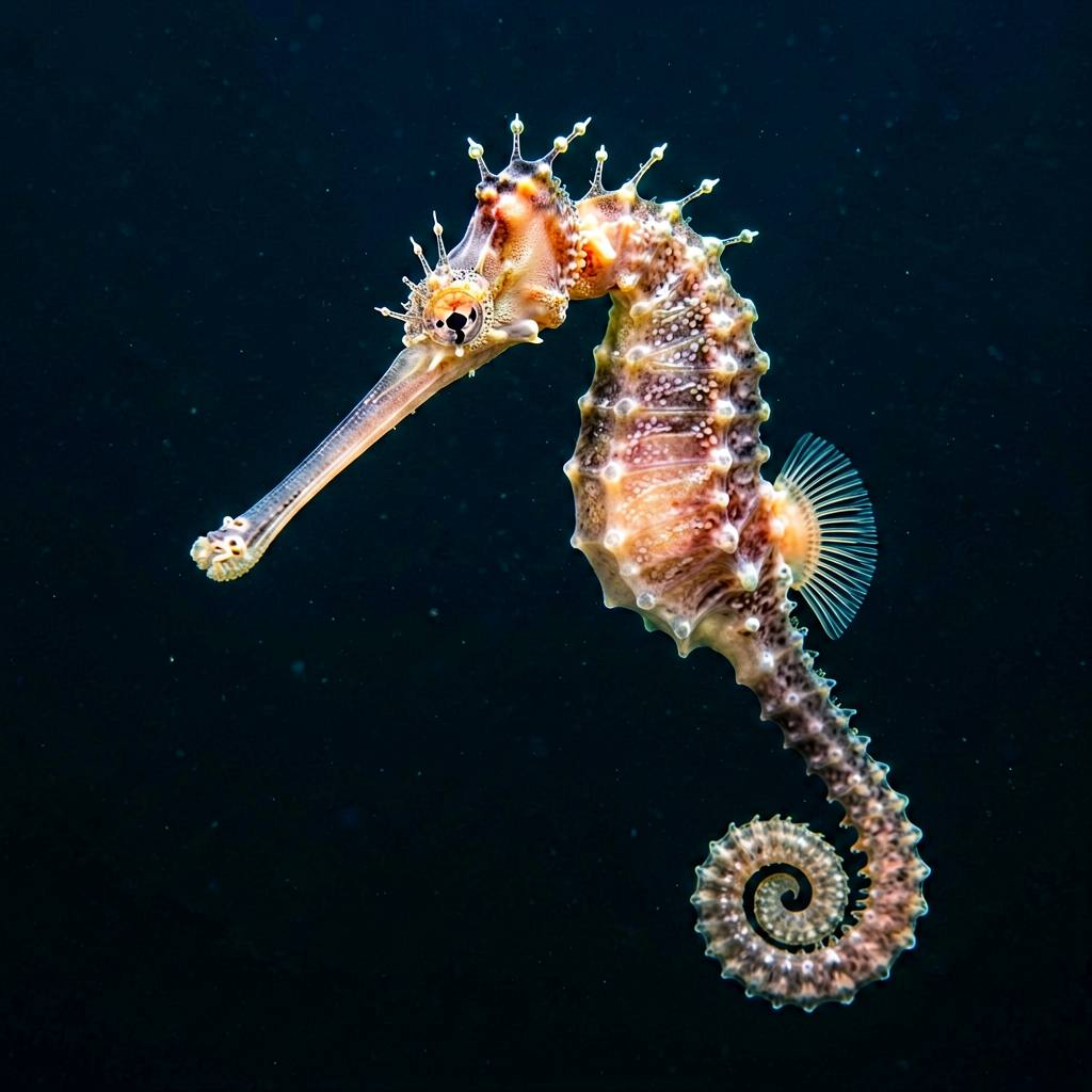 Long-snouted seahorse gripping eelgrass