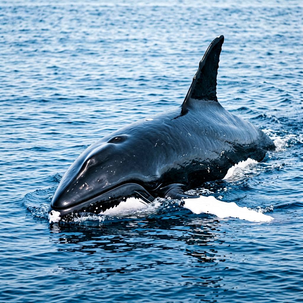 Minke whale breaching in cold northern water