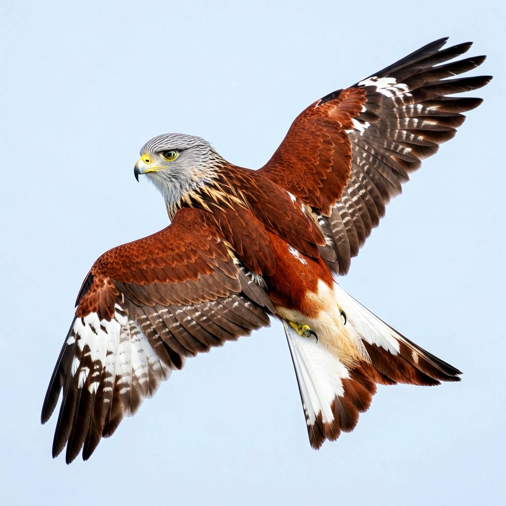 Red kite soaring with its forked tail visible