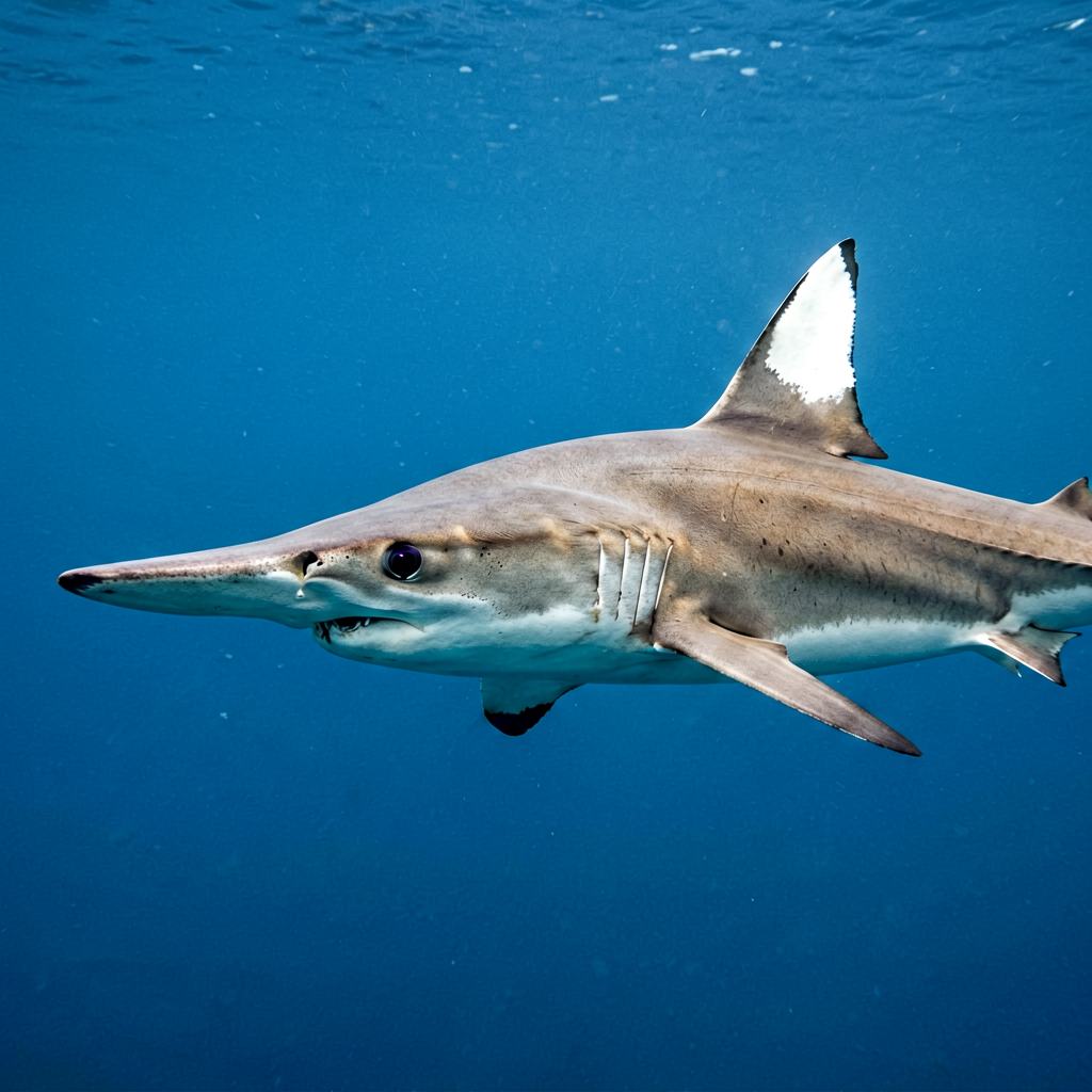 Porbeagle shark in cold blue water