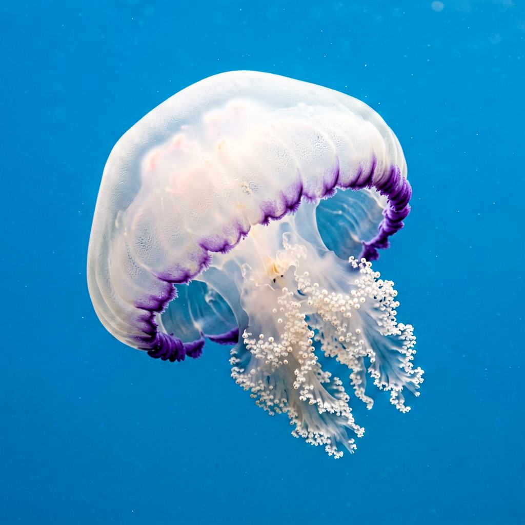 Barrel jellyfish drifting near the surface