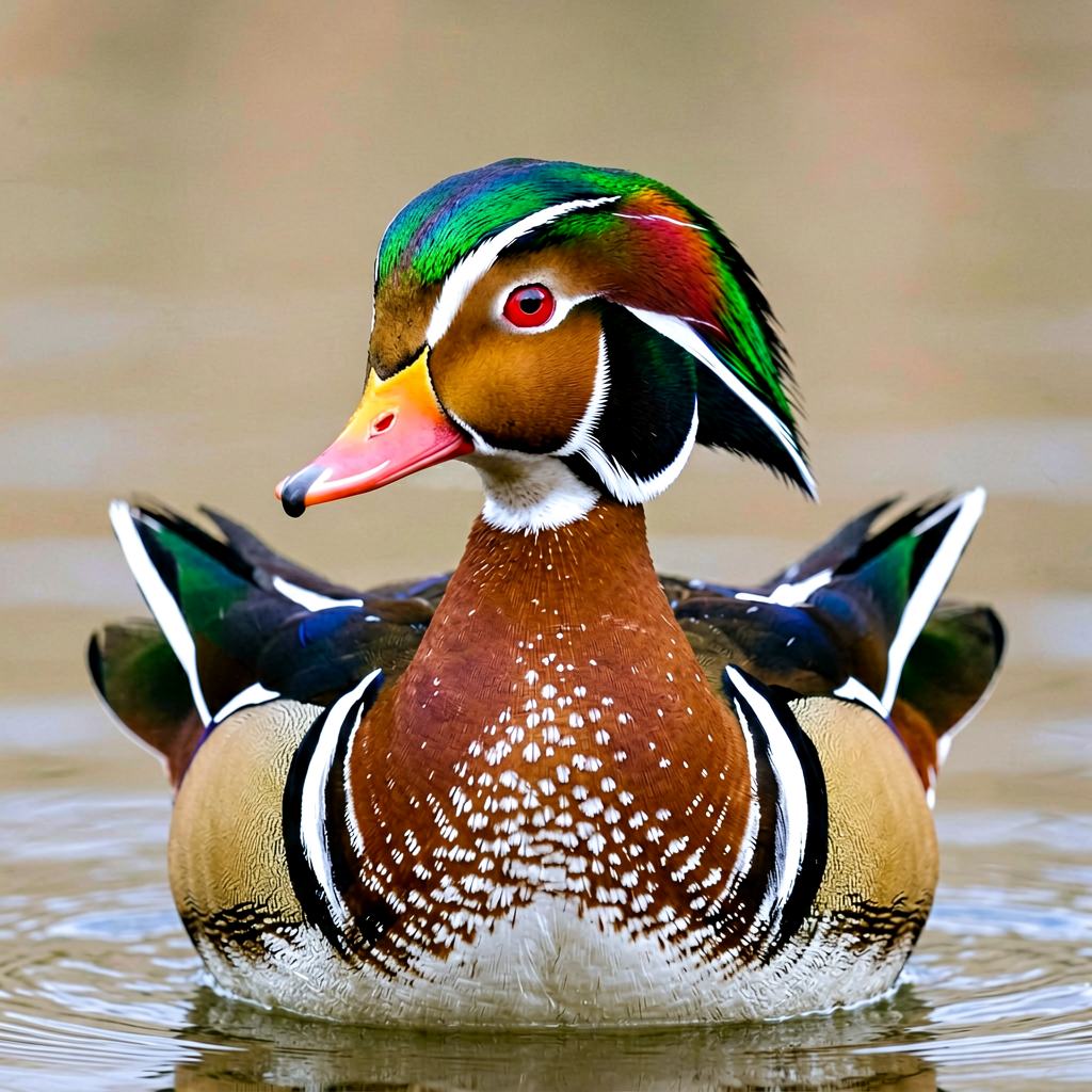 Male wood duck on the water