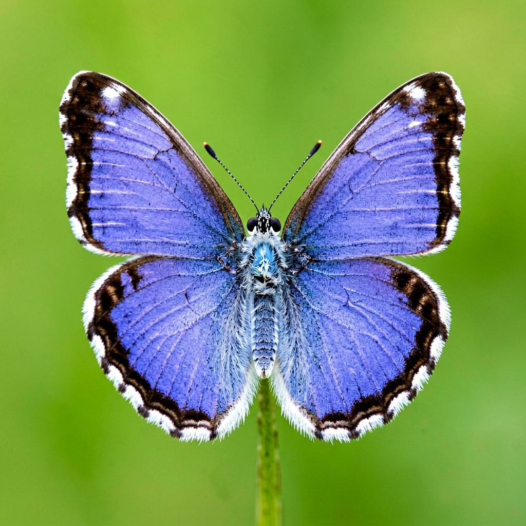Common blue butterfly resting on grass