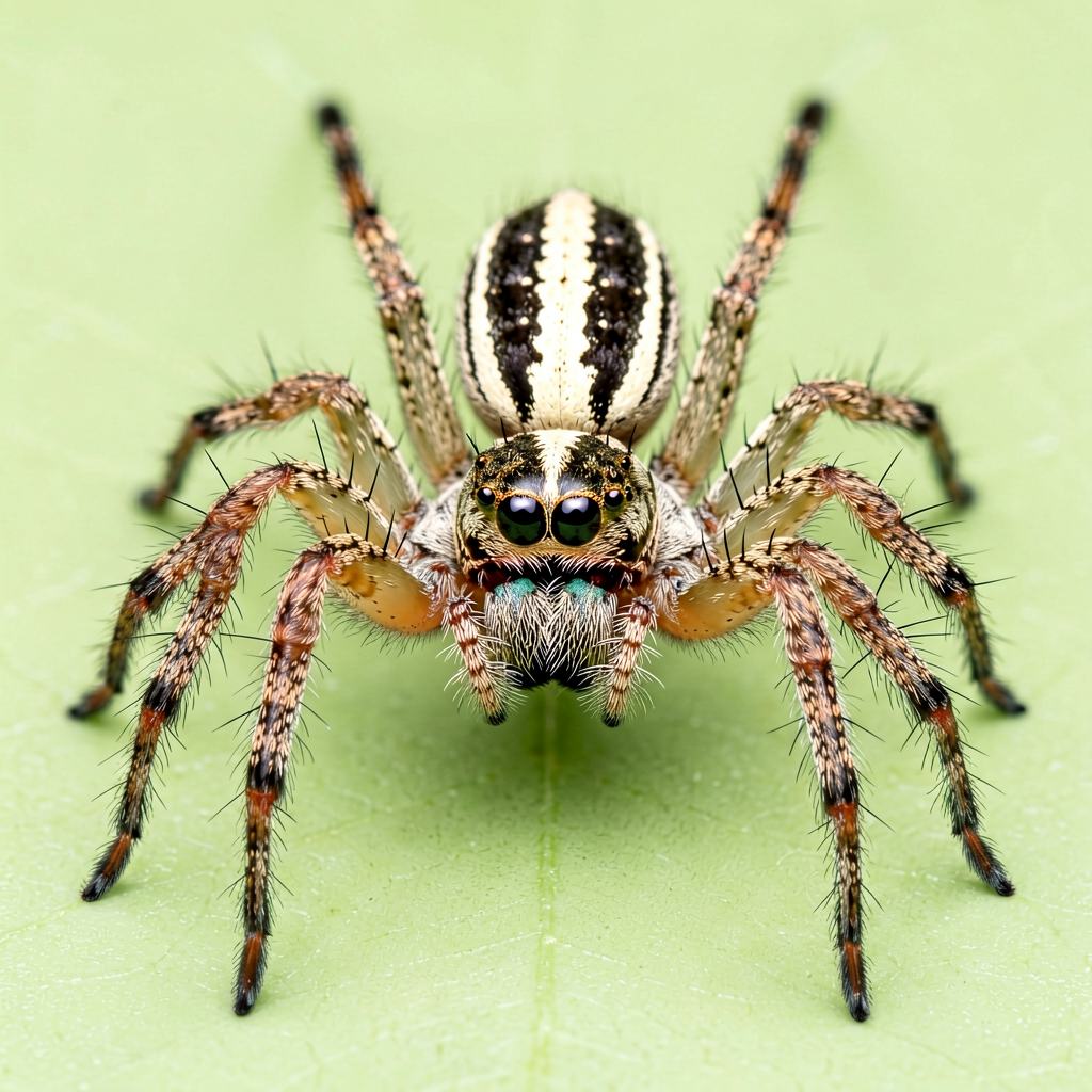 Nursery web spider resting on a leaf