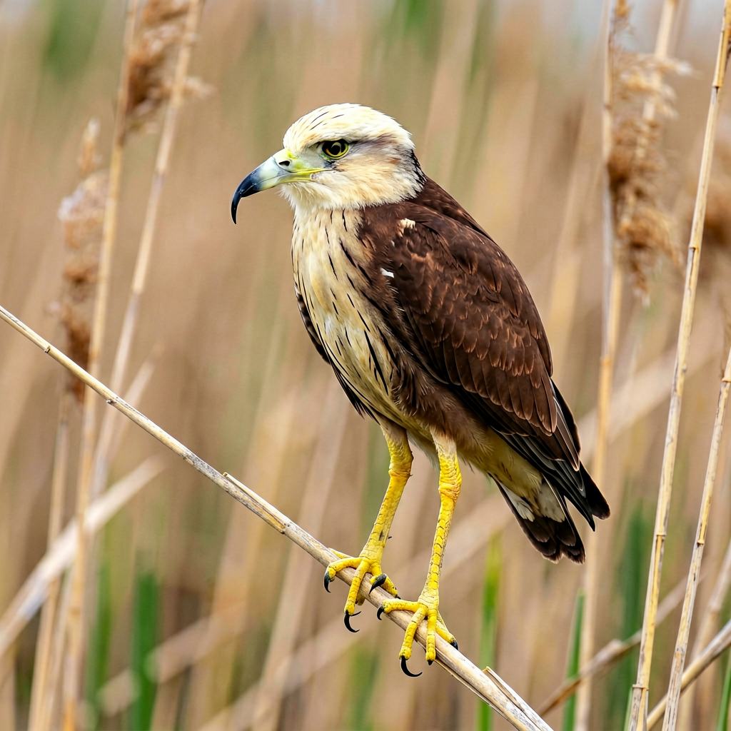 Western marsh harrier gliding over reeds