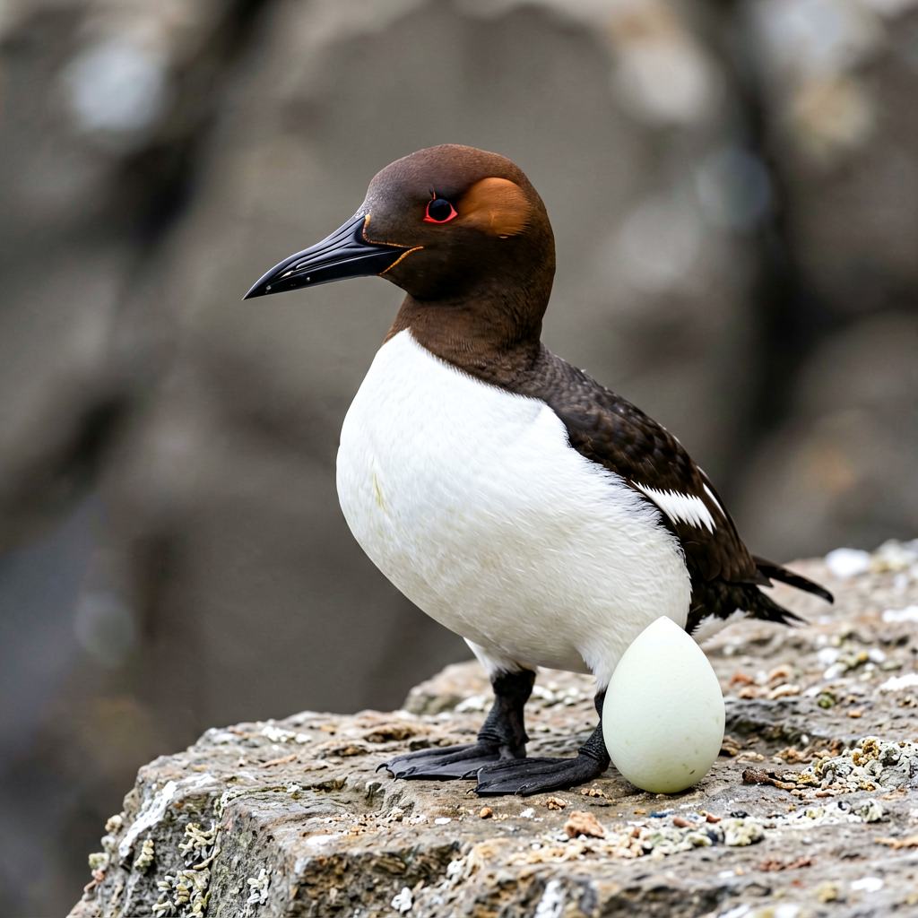Common guillemots crowded on a sea cliff ledge