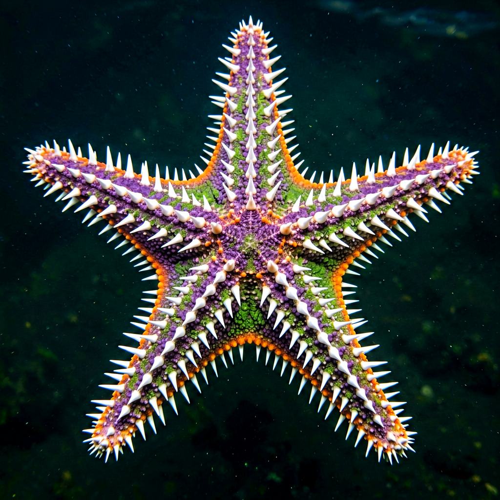Spiny starfish on rocky seabed