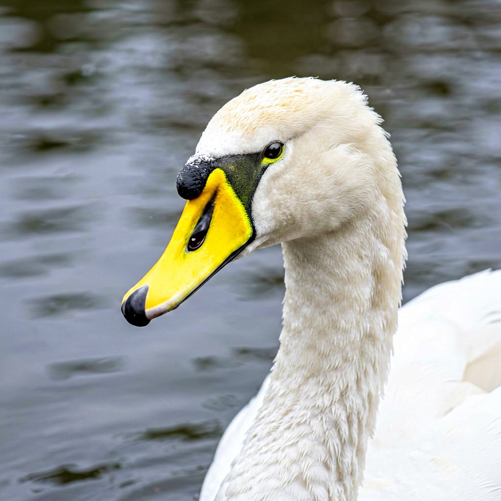 Whooper swans calling on a winter lake