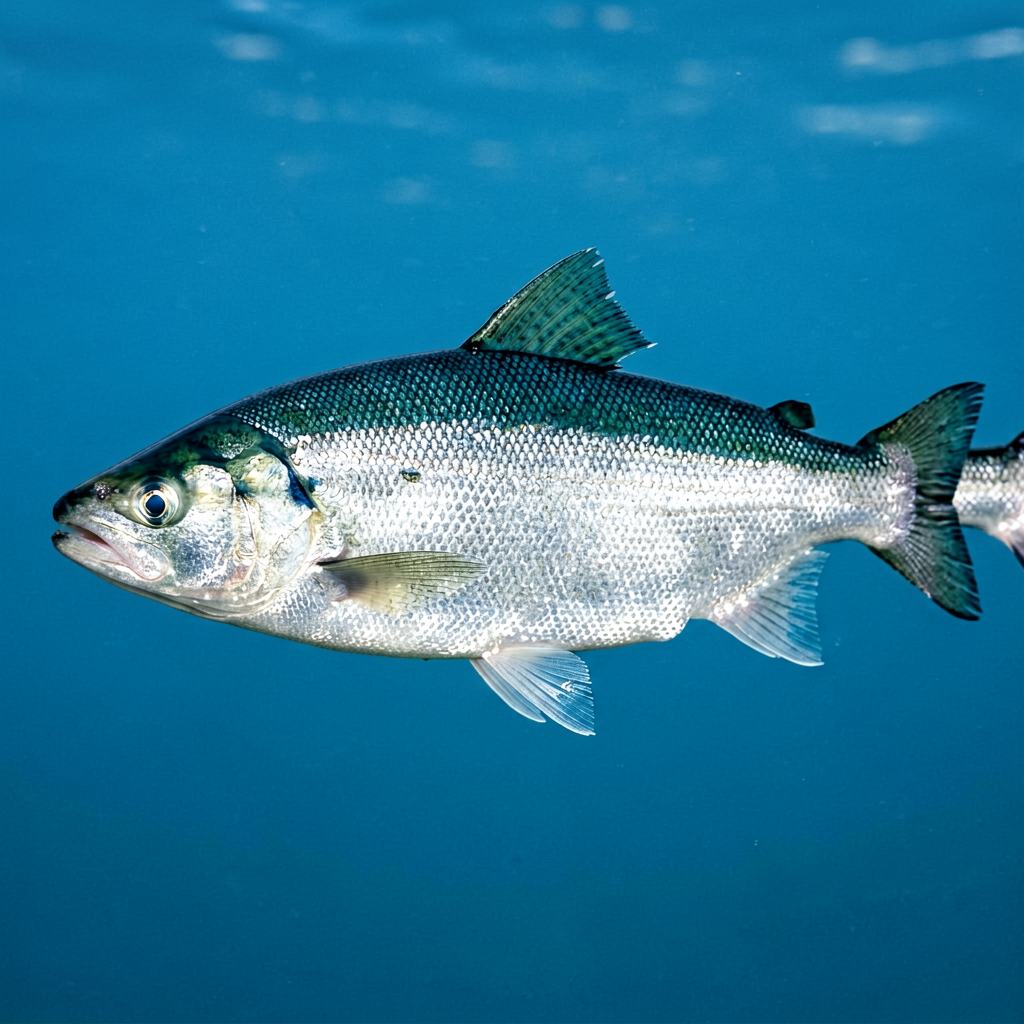 Shoal of Atlantic herring in blue water