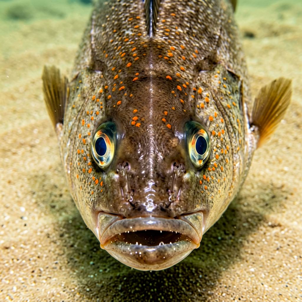 European plaice resting on sandy seabed