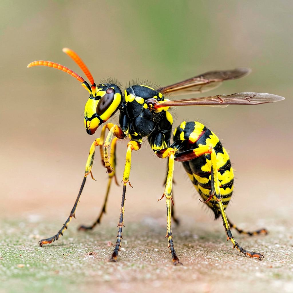 European paper wasp on its open paper nest