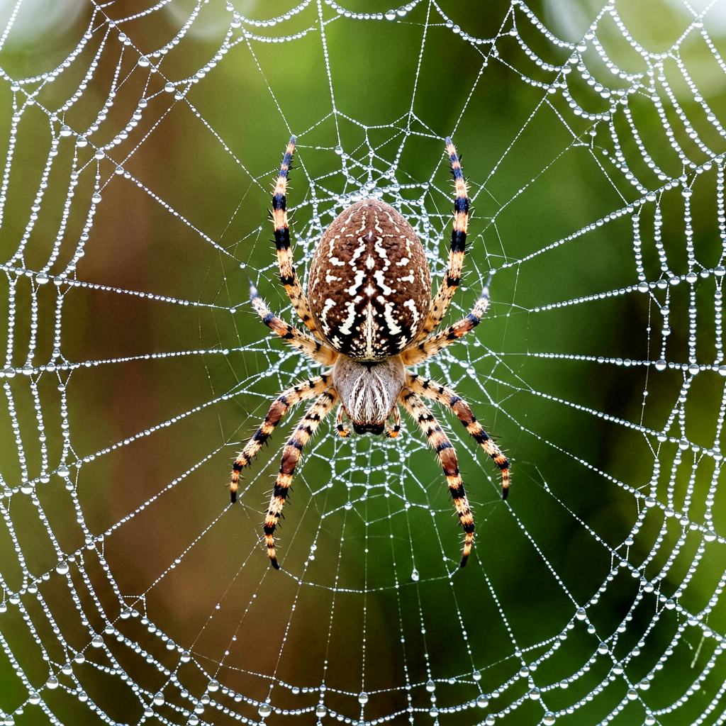 Missing-sector orb weaver in its web on a window frame