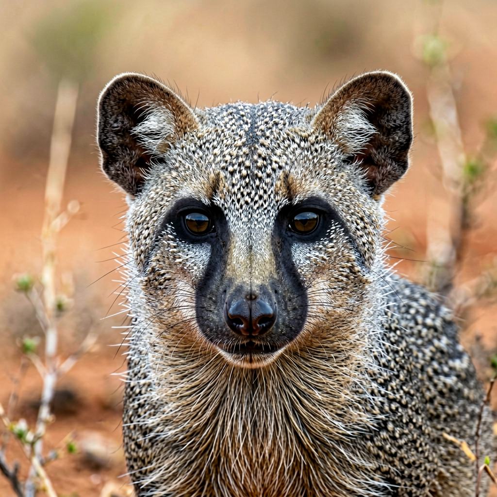 Egyptian mongoose working through low Mediterranean scrub