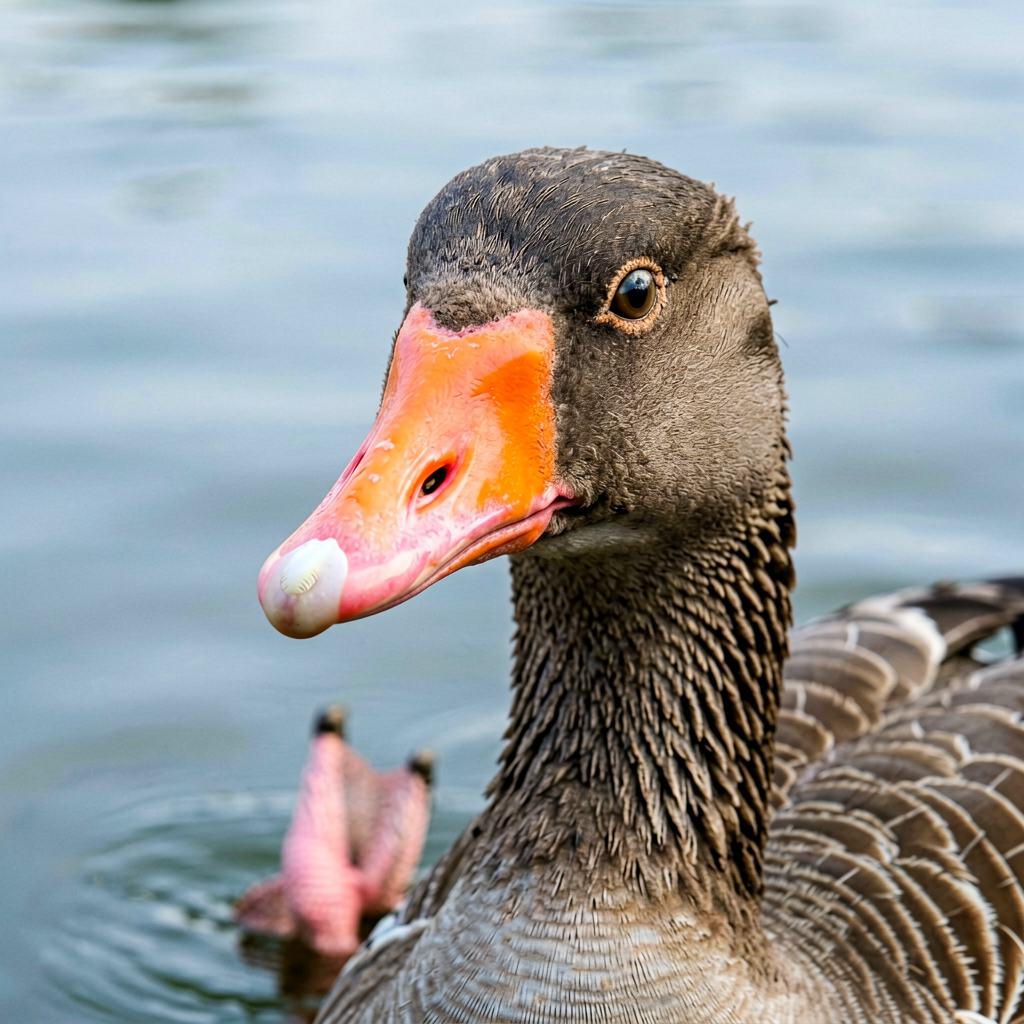 Greylag goose grazing at the edge of a marsh