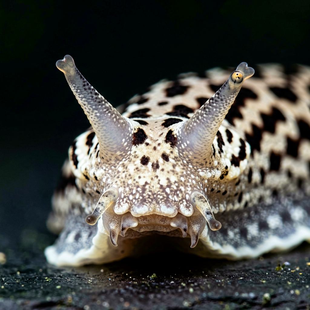 Leopard slug with its spotted and banded body extended