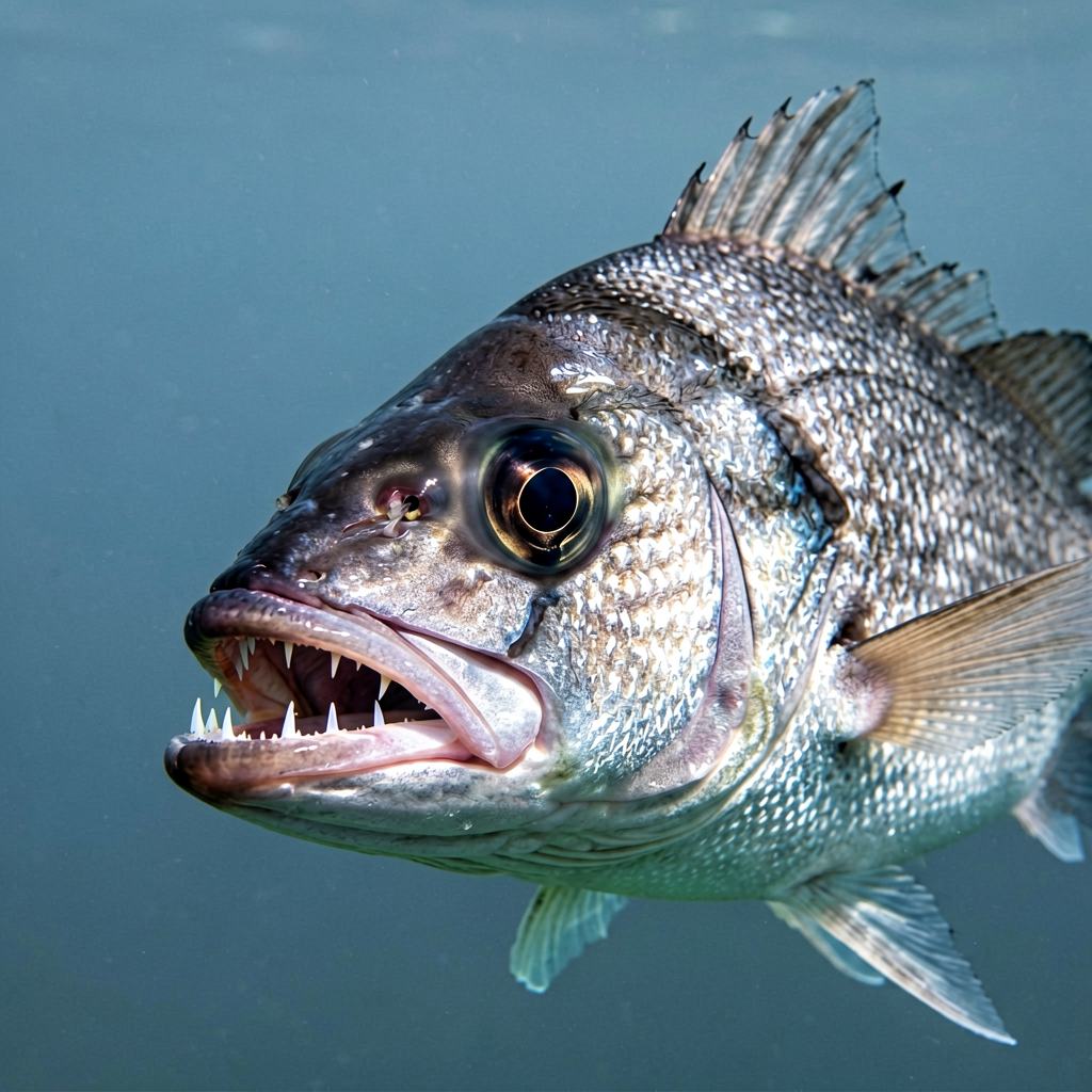 European hake resting on the seabed, long slender silver body
