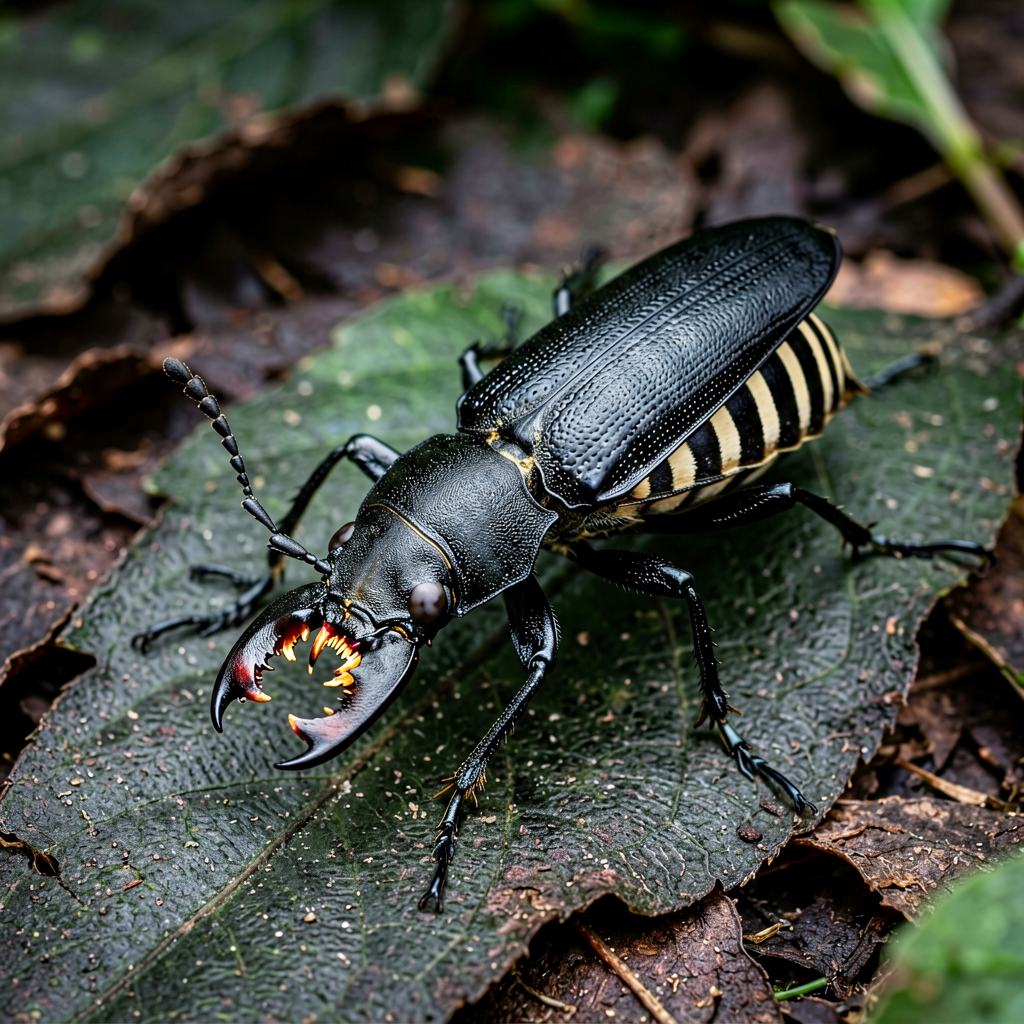 Devil's coach horse beetle with its tail raised like a scorpion