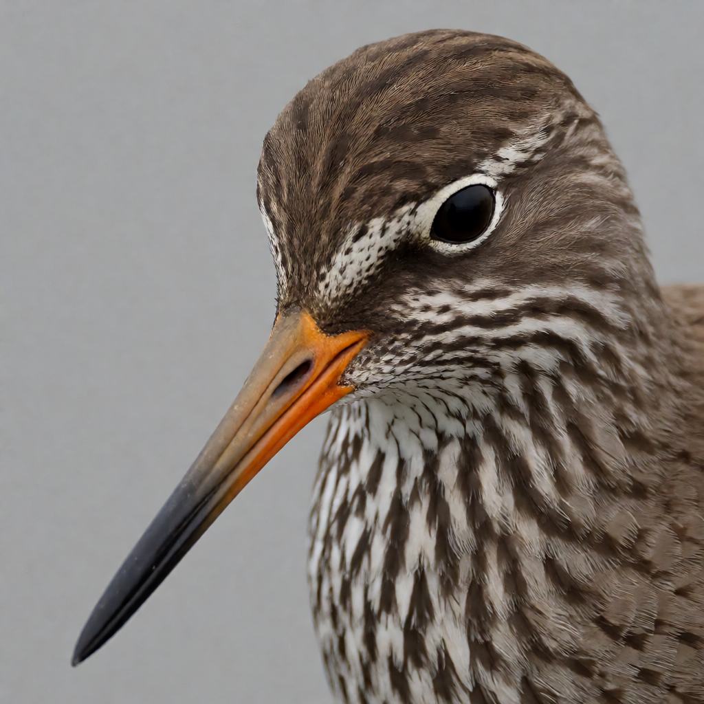 Common redshank standing in shallow marsh water, bright orange-red legs and bill base, white wing edge visible