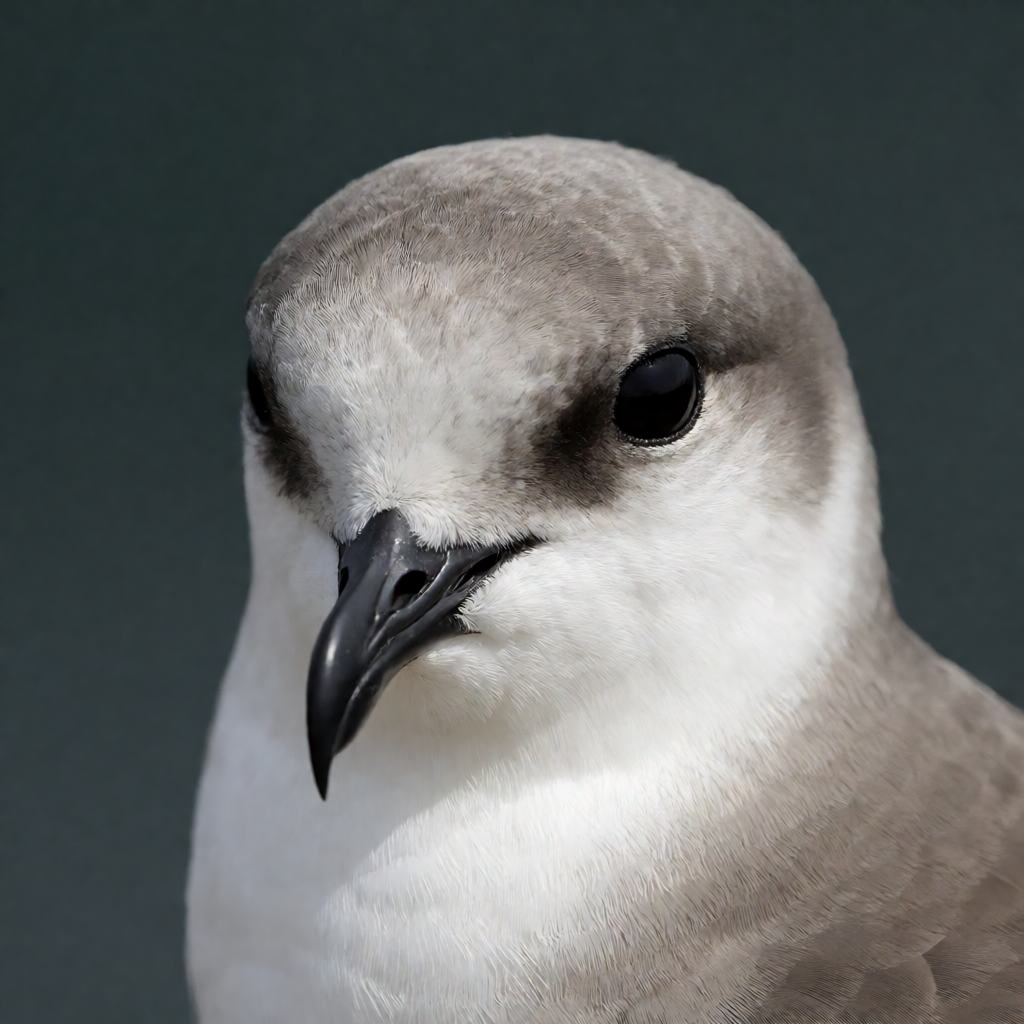 Leach's storm petrel in flight over the sea, sooty black plumage with a white rump divided by a dark line and pale grey wing bars