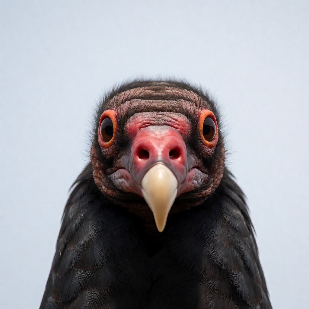 Turkey vulture soaring on a thermal, dark brown-black plumage, bare red head and two-toned silver-grey flight feathers