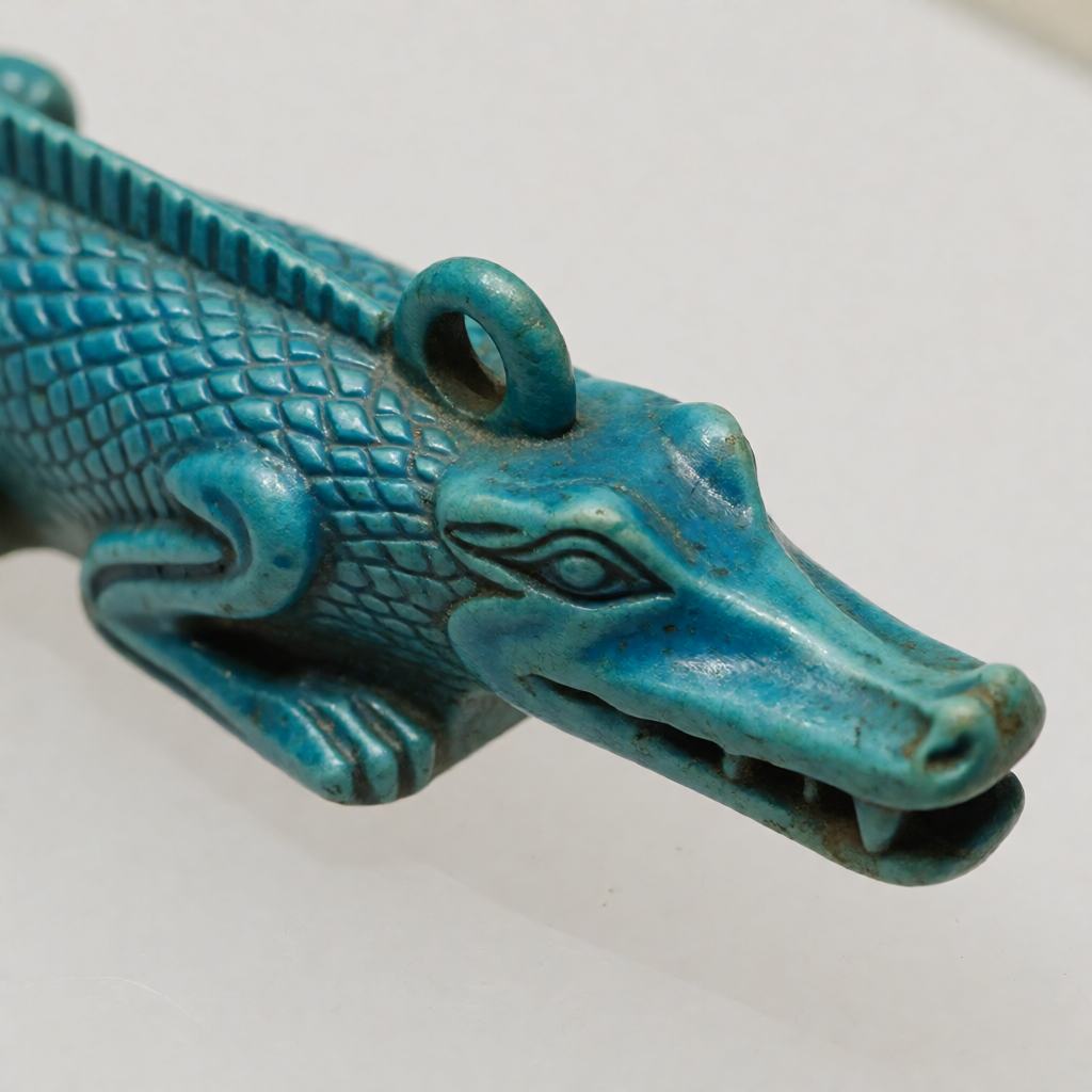 Ancient Egyptian faience amulet of the crocodile god Sobek