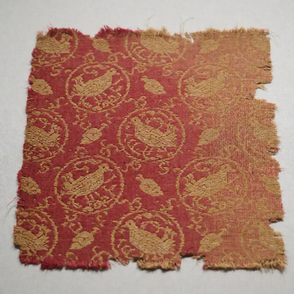 Fragment of ancient Chinese silk textile with woven roundels